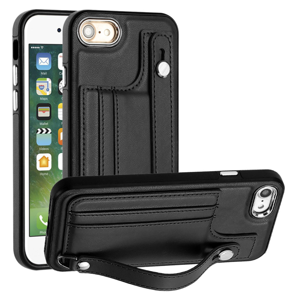 For iPhone SE (2020)/(2022)/8/7 4.7 inch Kickstand Case YB Leather Coating Series-5 Card Holder TPU Phone Cover