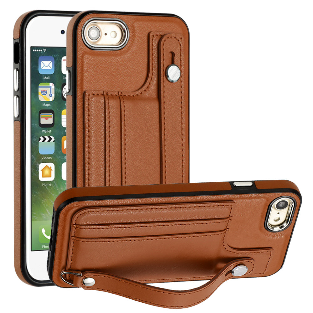 For iPhone SE (2020)/(2022)/8/7 4.7 inch Kickstand Case YB Leather Coating Series-5 Card Holder TPU Phone Cover
