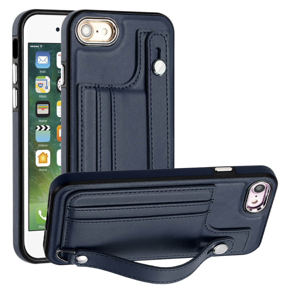 For iPhone SE (2020)/(2022)/8/7 4.7 inch Kickstand Case YB Leather Coating Series-5 Card Holder TPU Phone Cover