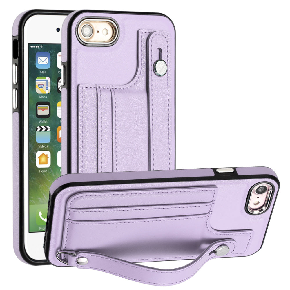 For iPhone SE (2020)/(2022)/8/7 4.7 inch Kickstand Case YB Leather Coating Series-5 Card Holder TPU Phone Cover