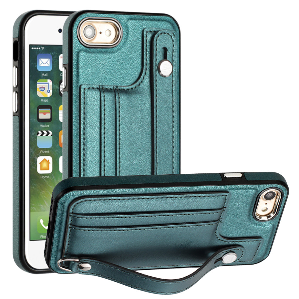 For iPhone SE (2020)/(2022)/8/7 4.7 inch Kickstand Case YB Leather Coating Series-5 Card Holder TPU Phone Cover