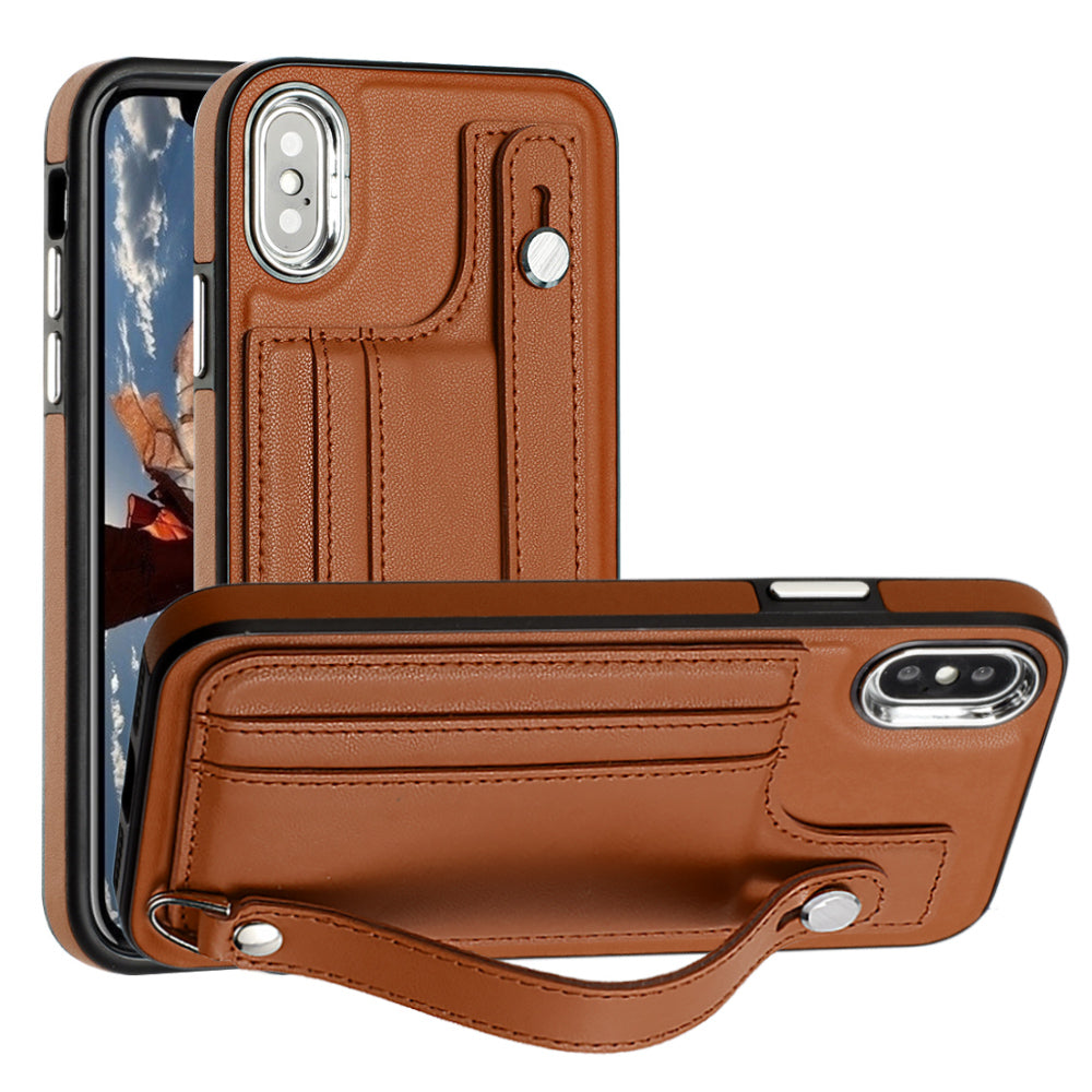 YB Leather Coating Series-5 TPU Phone Cover for iPhone X/XS 5.8 inch Kickstand Protective Case with Card Slots
