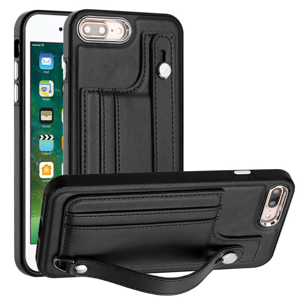 For iPhone 6 Plus/6s Plus/7 Plus/8 Plus 5.5 inch Case YB Leather Coating Series-5 Kickstand TPU Phone Cover with Card Slots