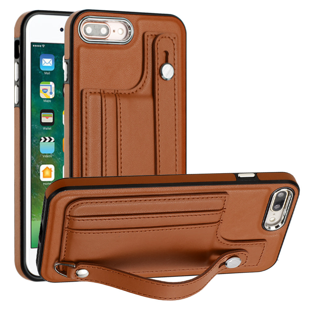 For iPhone 6 Plus/6s Plus/7 Plus/8 Plus 5.5 inch Case YB Leather Coating Series-5 Kickstand TPU Phone Cover with Card Slots