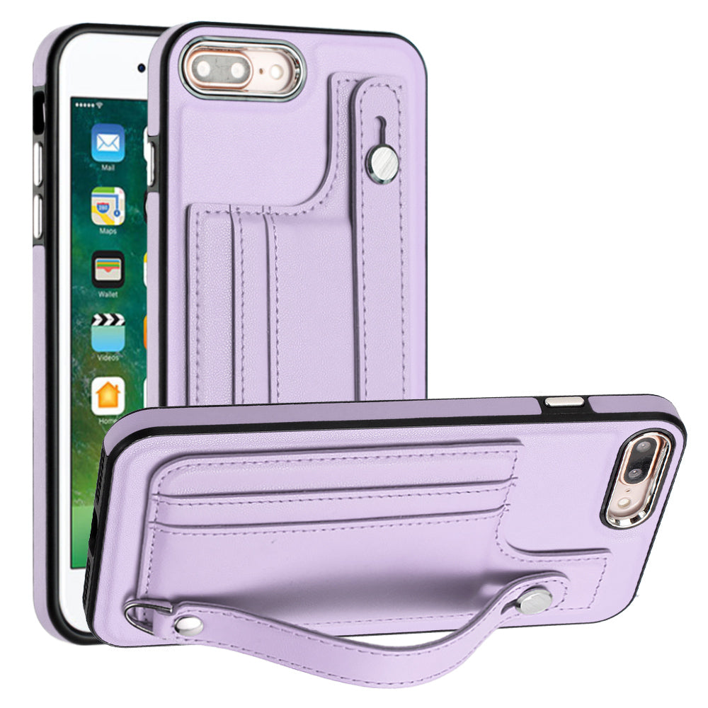 For iPhone 6 Plus/6s Plus/7 Plus/8 Plus 5.5 inch Case YB Leather Coating Series-5 Kickstand TPU Phone Cover with Card Slots