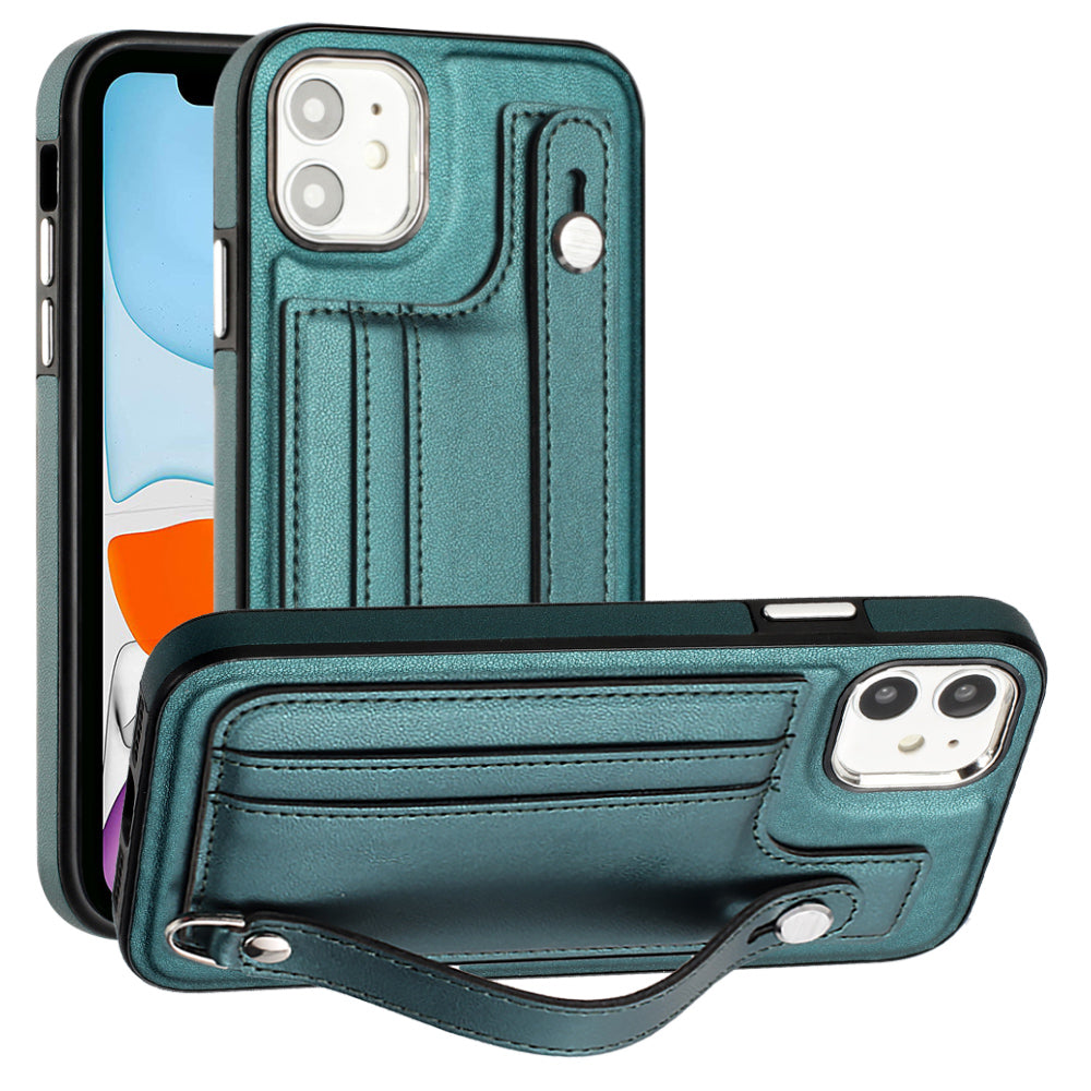 For iPhone 11 Protective Kickstand Case YB Leather Coating Series-5 TPU Phone Cover with Card Slots