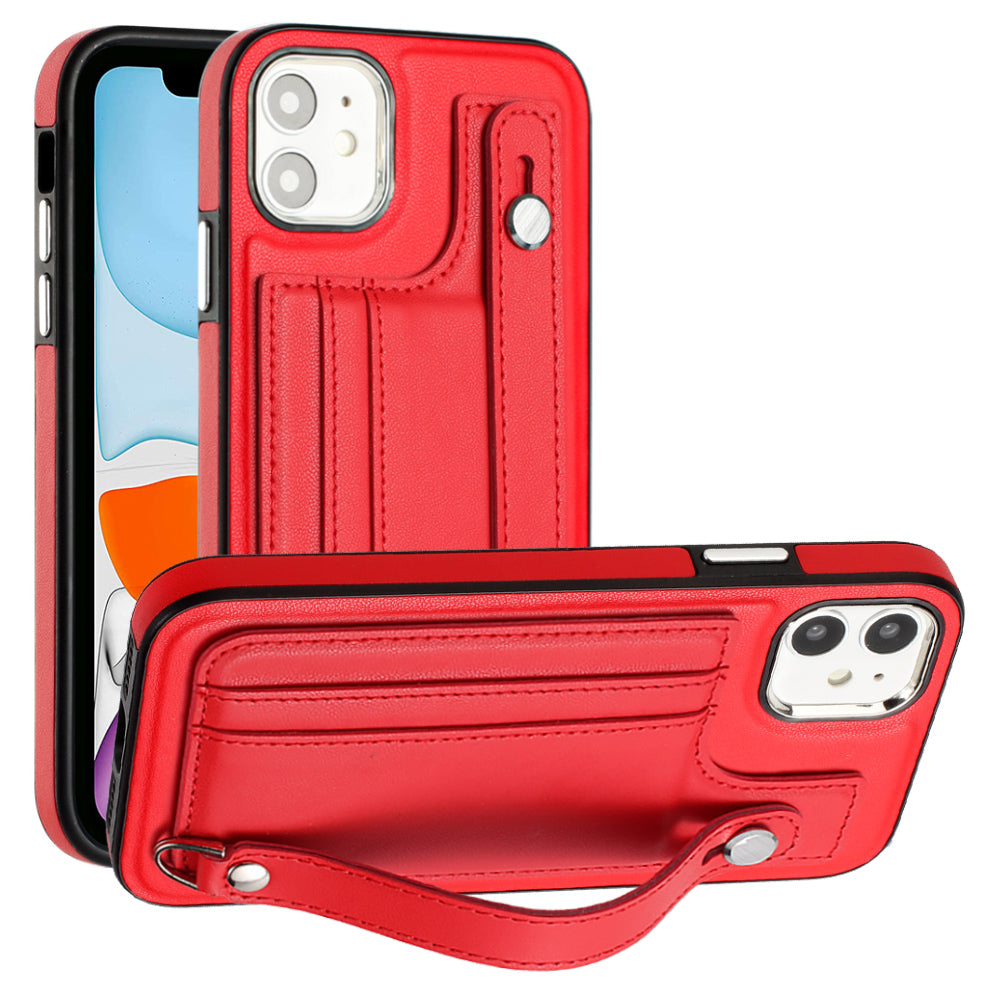 For iPhone 11 Protective Kickstand Case YB Leather Coating Series-5 TPU Phone Cover with Card Slots