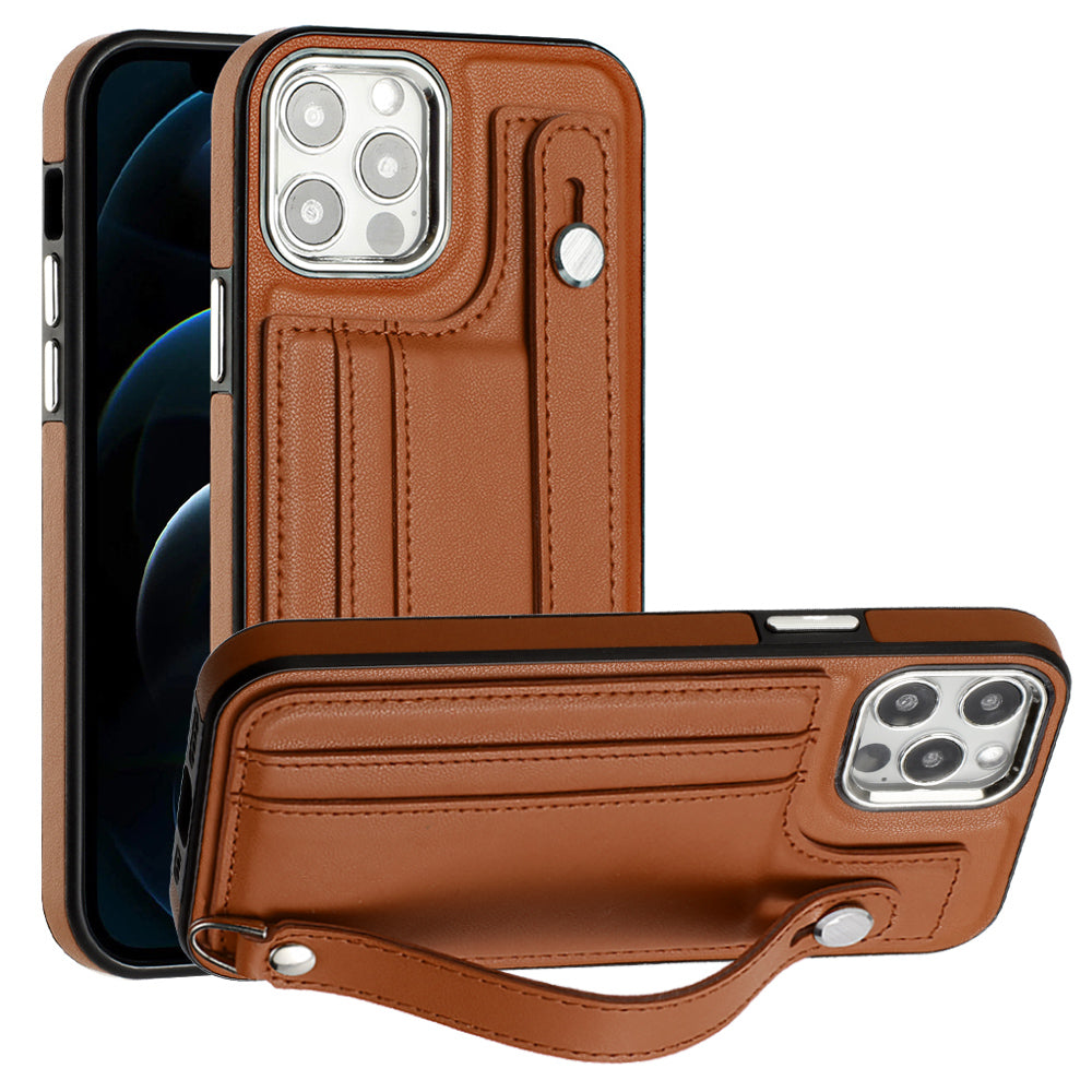 For iPhone 12 Pro Max 6.7 inch Card Slots Case YB Leather Coating Series-5 Kickstand TPU Phone Shell