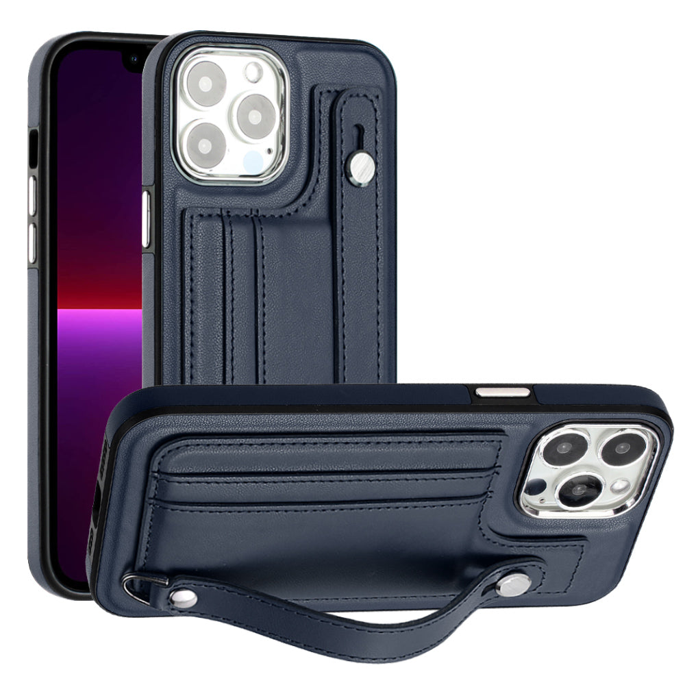 For iPhone 13 Pro Max 6.7 inch Protective Case YB Leather Coating Series-5 TPU Phone Cover with Card Slots Kickstand