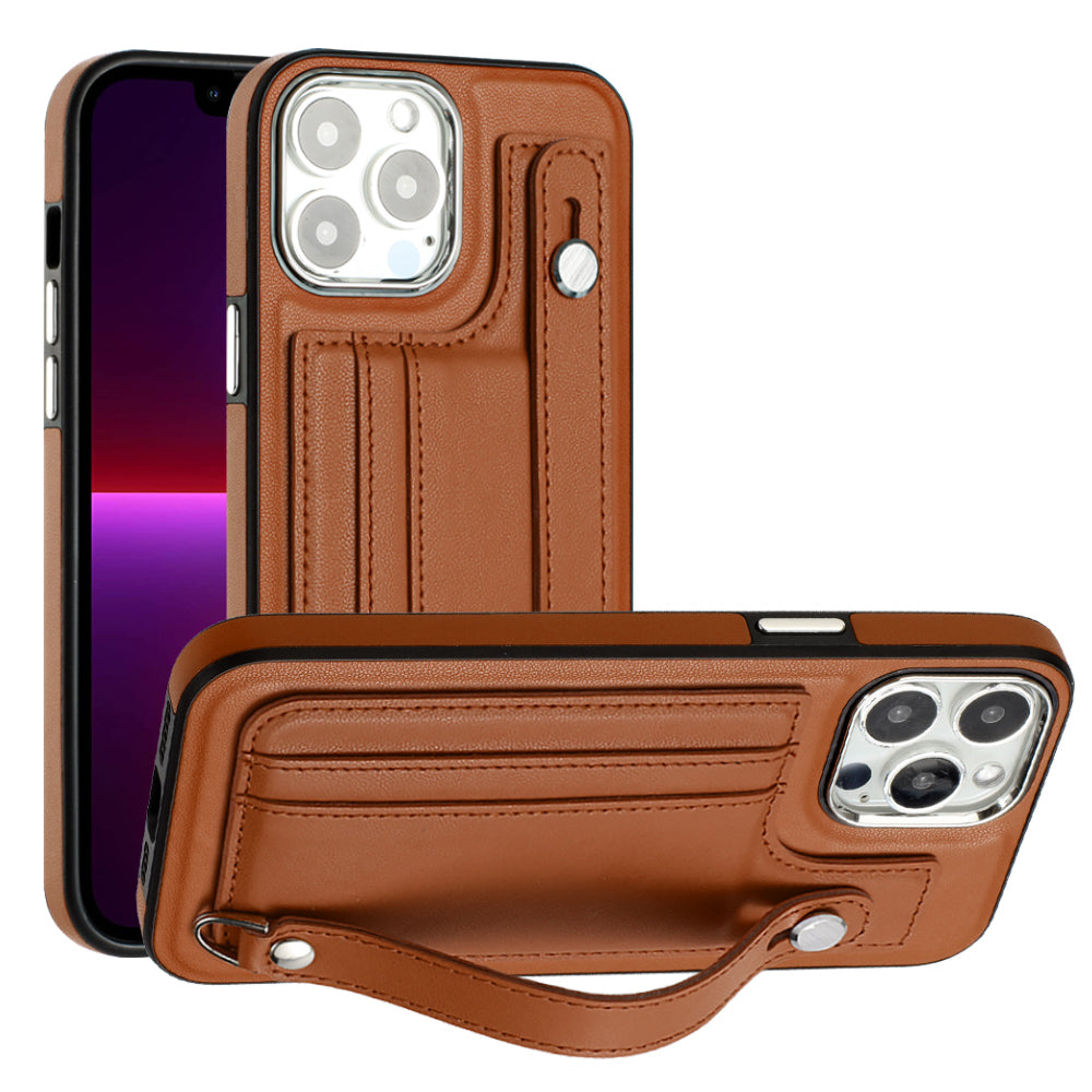 For iPhone 13 Pro Max 6.7 inch Protective Case YB Leather Coating Series-5 TPU Phone Cover with Card Slots Kickstand