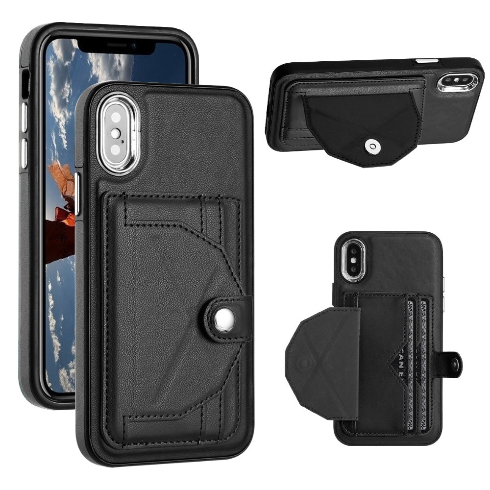 YB Leather Coating Series-4 for iPhone X/XS Kickstand Card Holder Phone Case PU Leather Coated TPU Cover