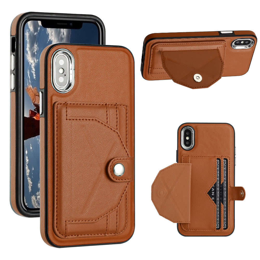 YB Leather Coating Series-4 for iPhone X/XS Kickstand Card Holder Phone Case PU Leather Coated TPU Cover