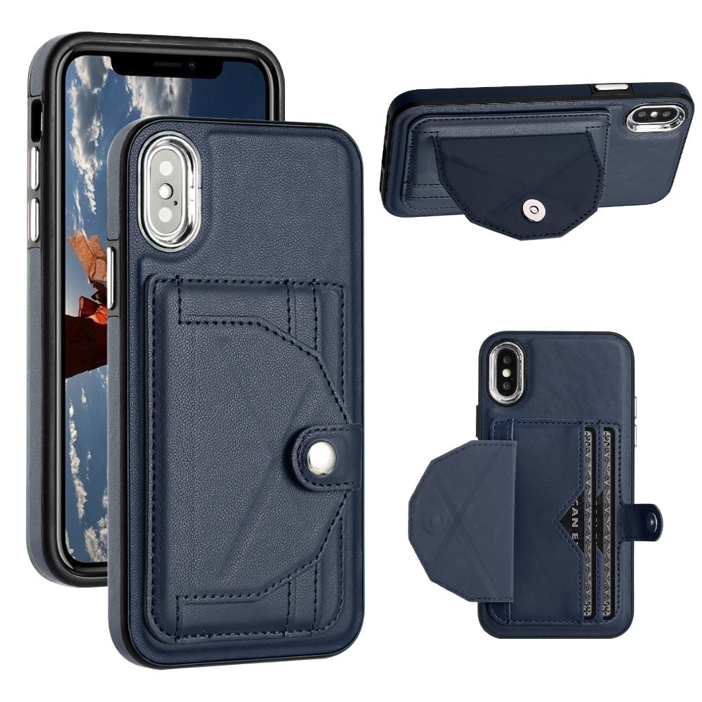 YB Leather Coating Series-4 for iPhone X/XS Kickstand Card Holder Phone Case PU Leather Coated TPU Cover
