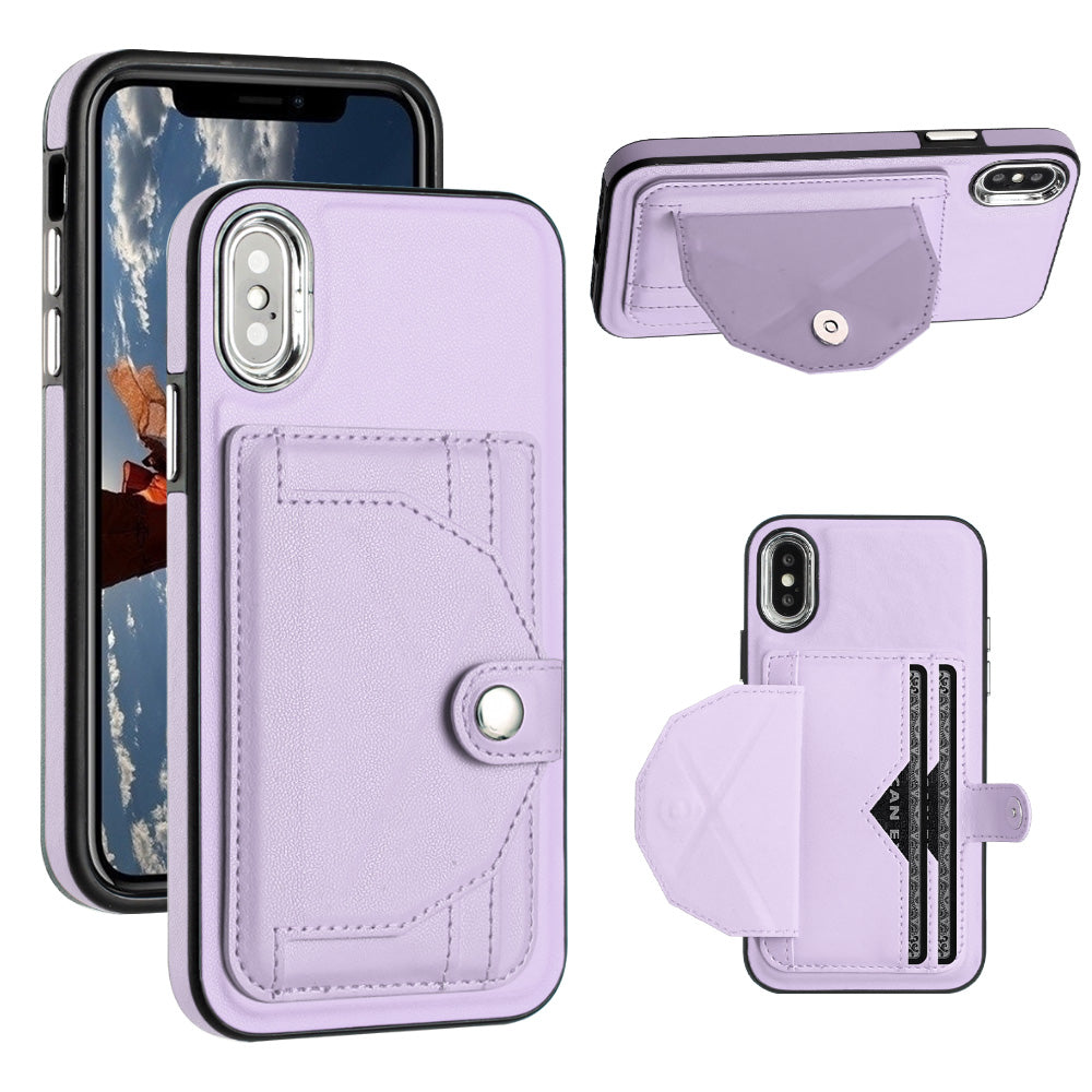 YB Leather Coating Series-4 for iPhone X/XS Kickstand Card Holder Phone Case PU Leather Coated TPU Cover