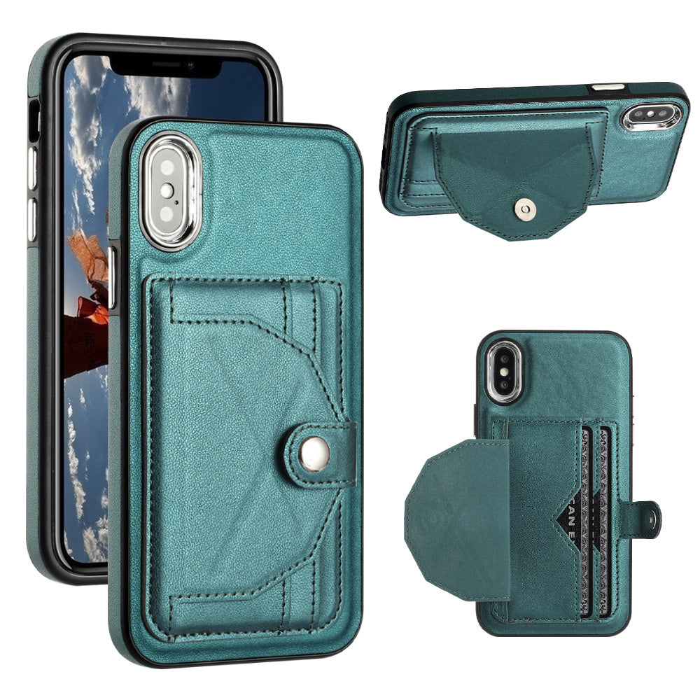 YB Leather Coating Series-4 for iPhone X/XS Kickstand Card Holder Phone Case PU Leather Coated TPU Cover