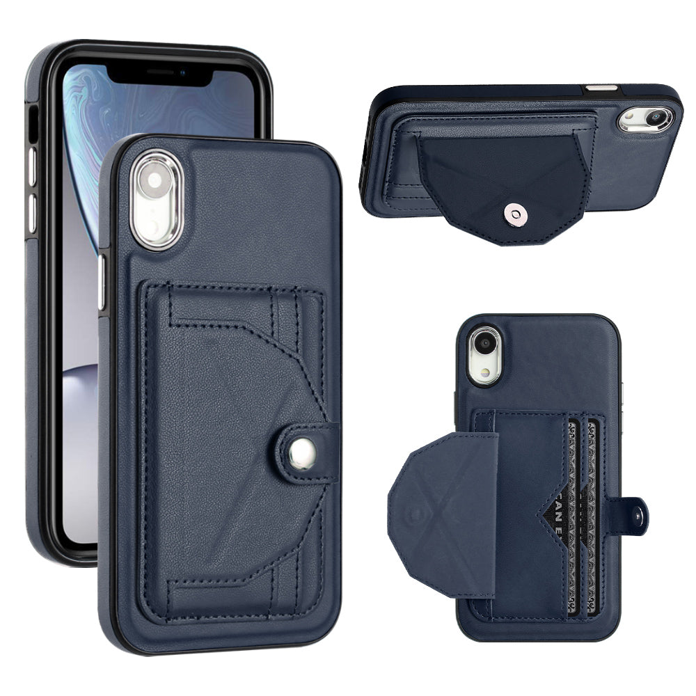 YB Leather Coating Series-4 Card Slots Phone Case for iPhone XR Kickstand PU Leather Coated TPU Cover