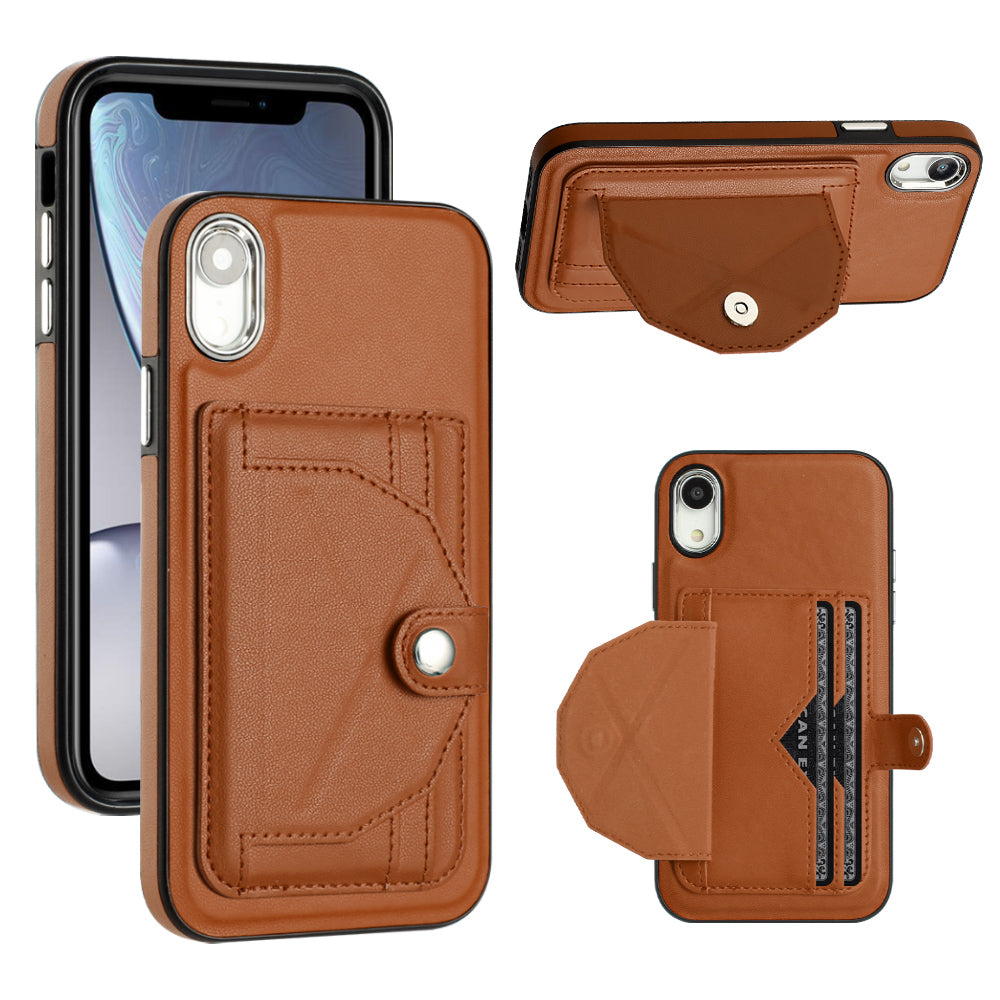 YB Leather Coating Series-4 Card Slots Phone Case for iPhone XR Kickstand PU Leather Coated TPU Cover