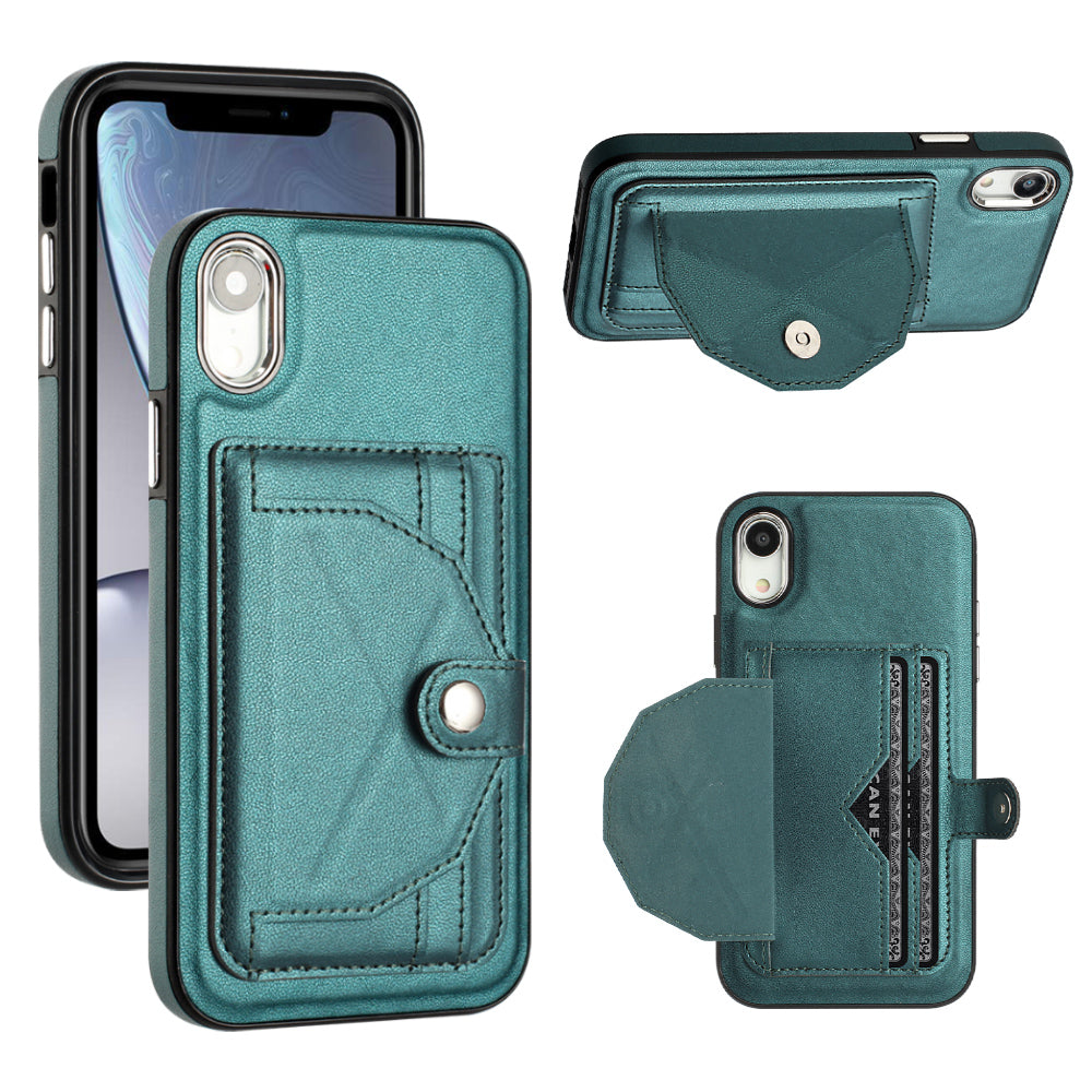 YB Leather Coating Series-4 Card Slots Phone Case for iPhone XR Kickstand PU Leather Coated TPU Cover