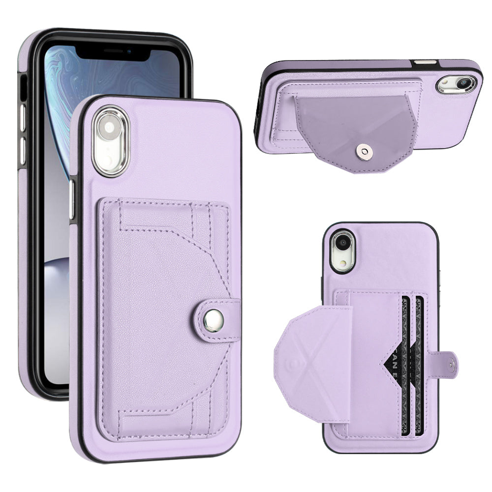 YB Leather Coating Series-4 Card Slots Phone Case for iPhone XR Kickstand PU Leather Coated TPU Cover