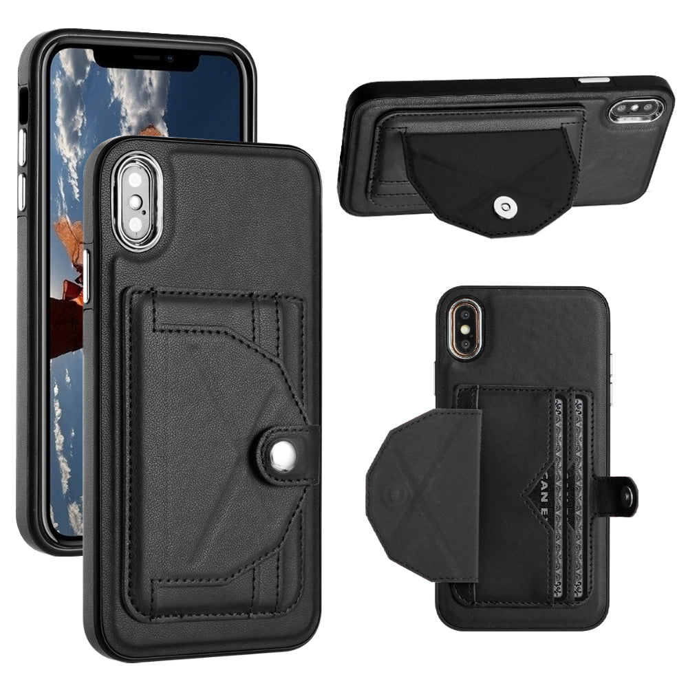 YB Leather Coating Series-4 for iPhone XS Max Leather Coated TPU Phone Case with Card Slots Kickstand
