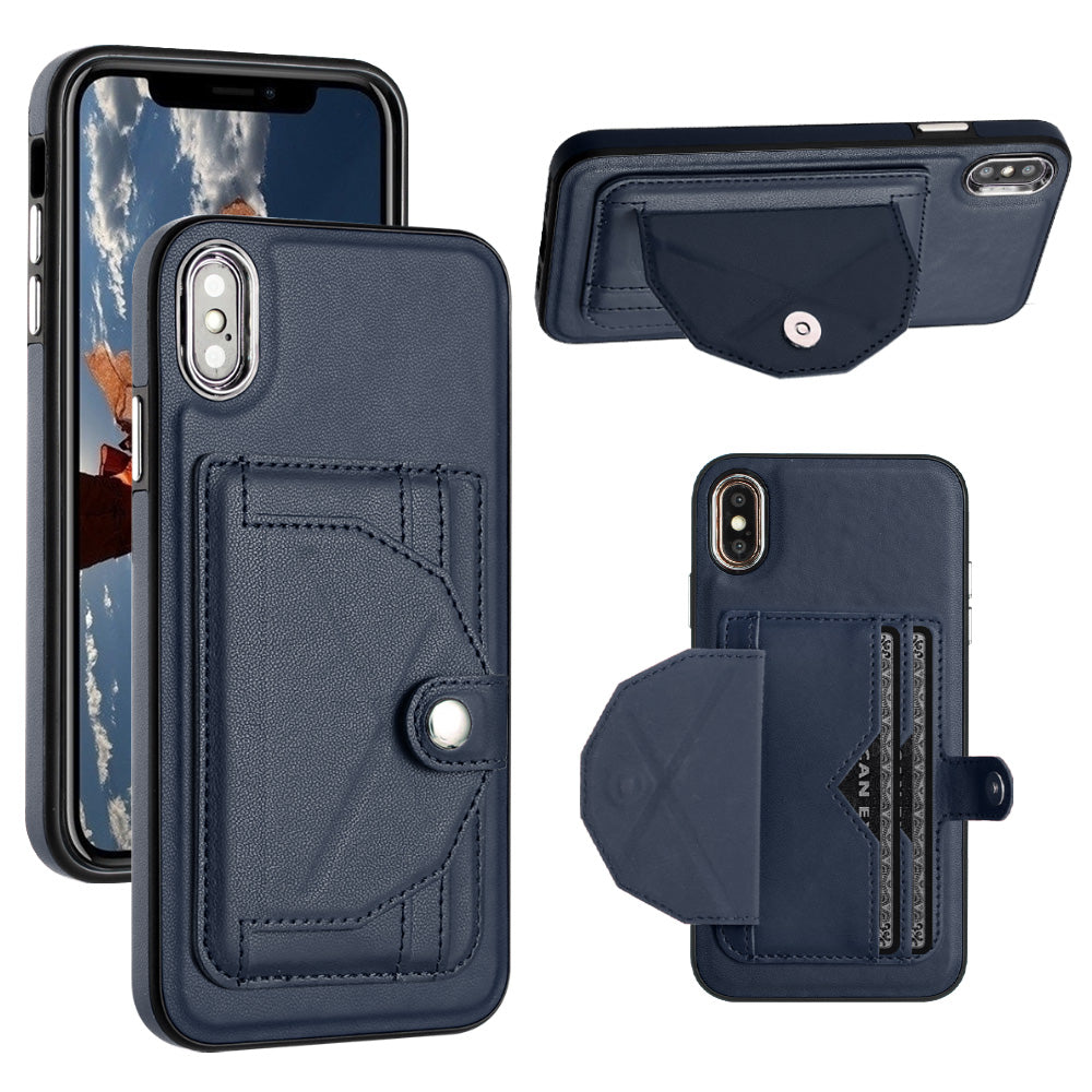 YB Leather Coating Series-4 for iPhone XS Max Leather Coated TPU Phone Case with Card Slots Kickstand