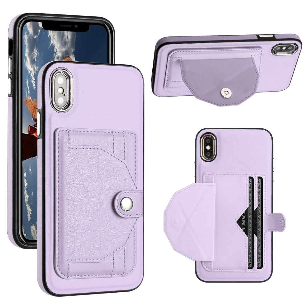 YB Leather Coating Series-4 for iPhone XS Max Leather Coated TPU Phone Case with Card Slots Kickstand