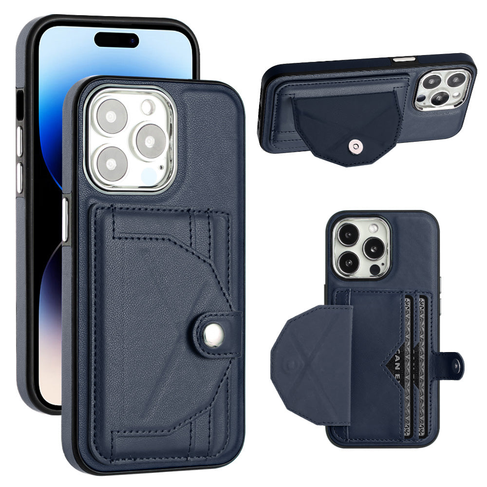YB Læder Coating Series-4 PU Læder TPU etui til iPhone 14 Pro Kortholder Kickstand Telefon Cover
