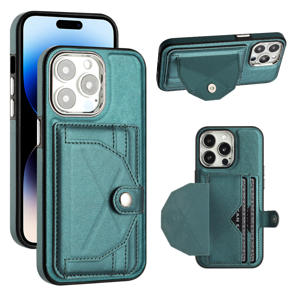 YB Læder Coating Series-4 PU Læder TPU etui til iPhone 14 Pro Kortholder Kickstand Telefon Cover