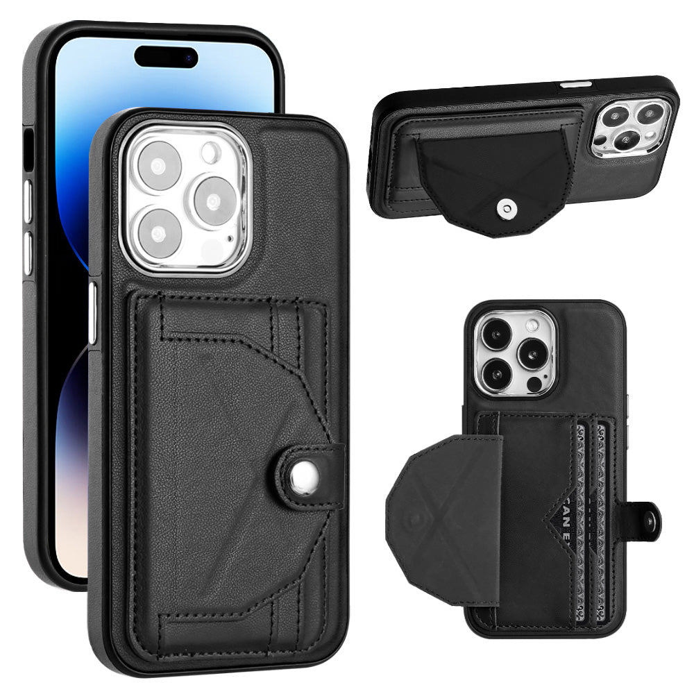 YB Leather Coating Series-4 Kickstand Case for iPhone 14 Pro Max PU Leather Coated TPU Cover with Card Holder