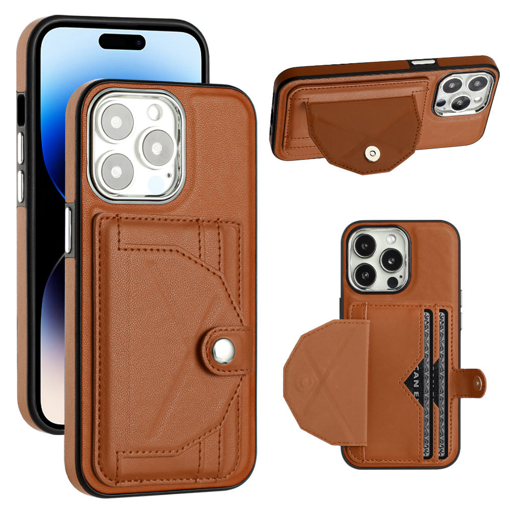 YB Leather Coating Series-4 Kickstand Case for iPhone 14 Pro Max PU Leather Coated TPU Cover with Card Holder