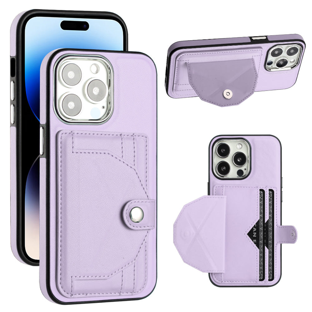 YB Leather Coating Series-4 Kickstand Case for iPhone 14 Pro Max PU Leather Coated TPU Cover with Card Holder