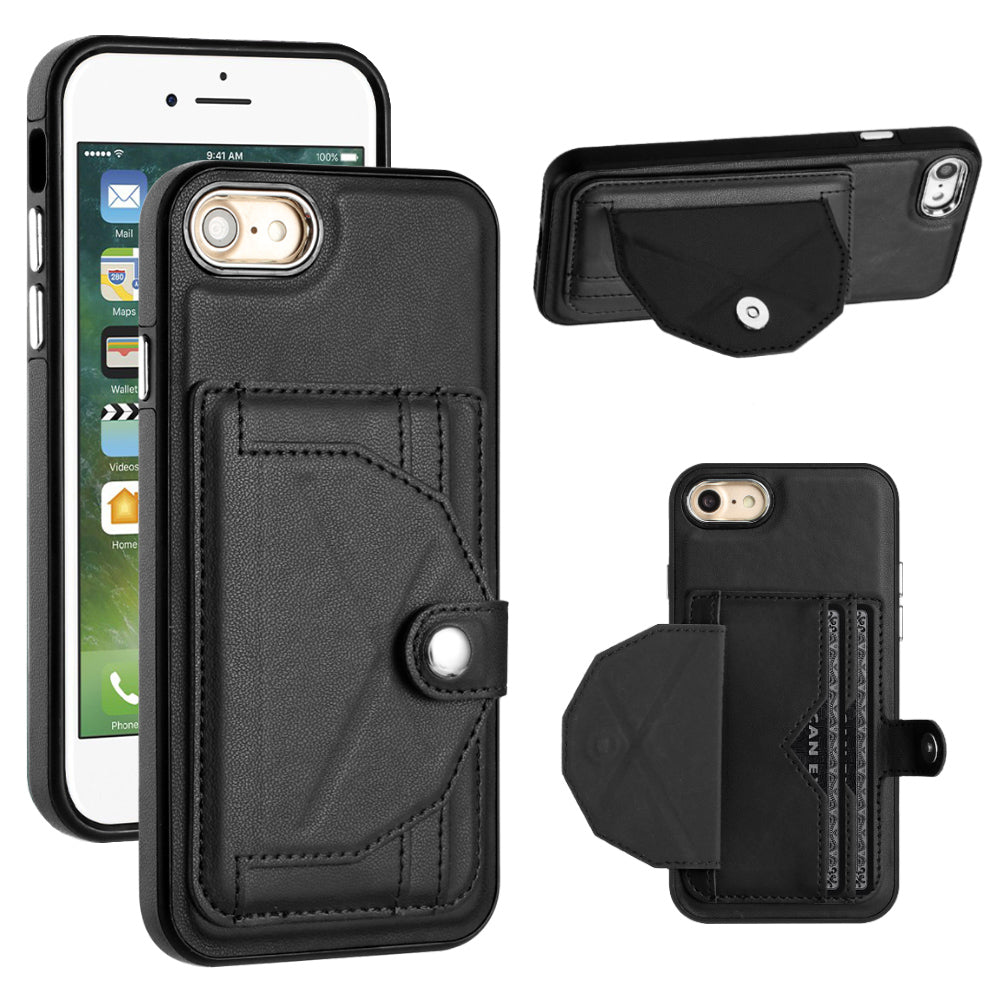YB Leather Coating Series-4 for iPhone 7/8/SE (2020)/SE (2022) Phone Case Card Holder Leather Coated TPU Cover