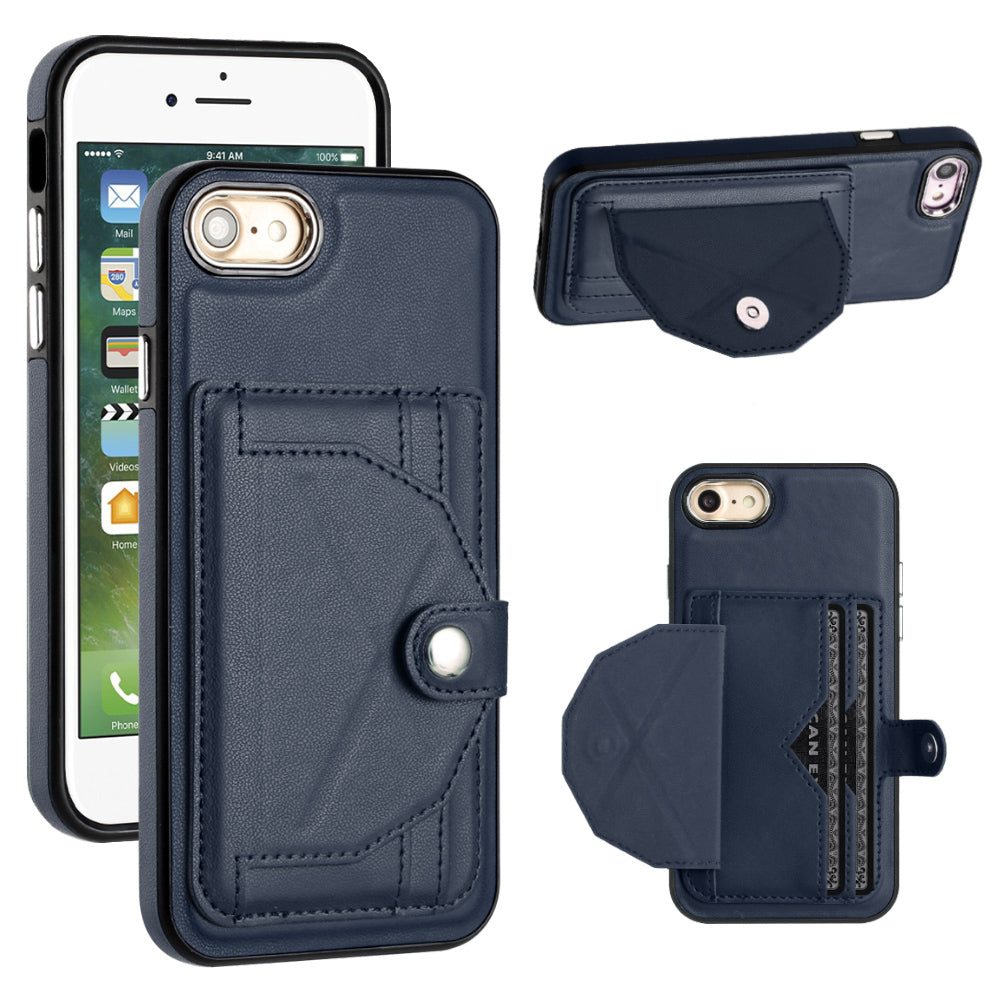 YB Leather Coating Series-4 for iPhone 7/8/SE (2020)/SE (2022) Phone Case Card Holder Leather Coated TPU Cover