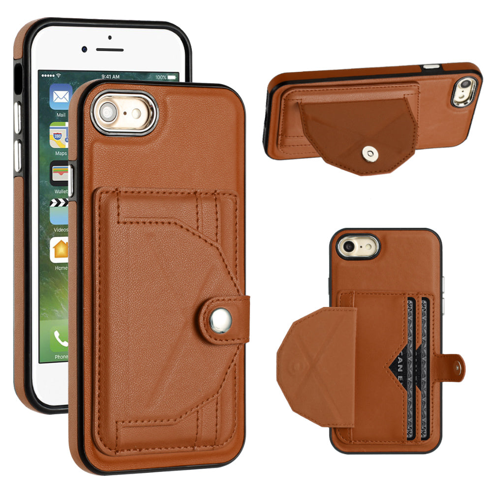 YB Leather Coating Series-4 for iPhone 7/8/SE (2020)/SE (2022) Phone Case Card Holder Leather Coated TPU Cover