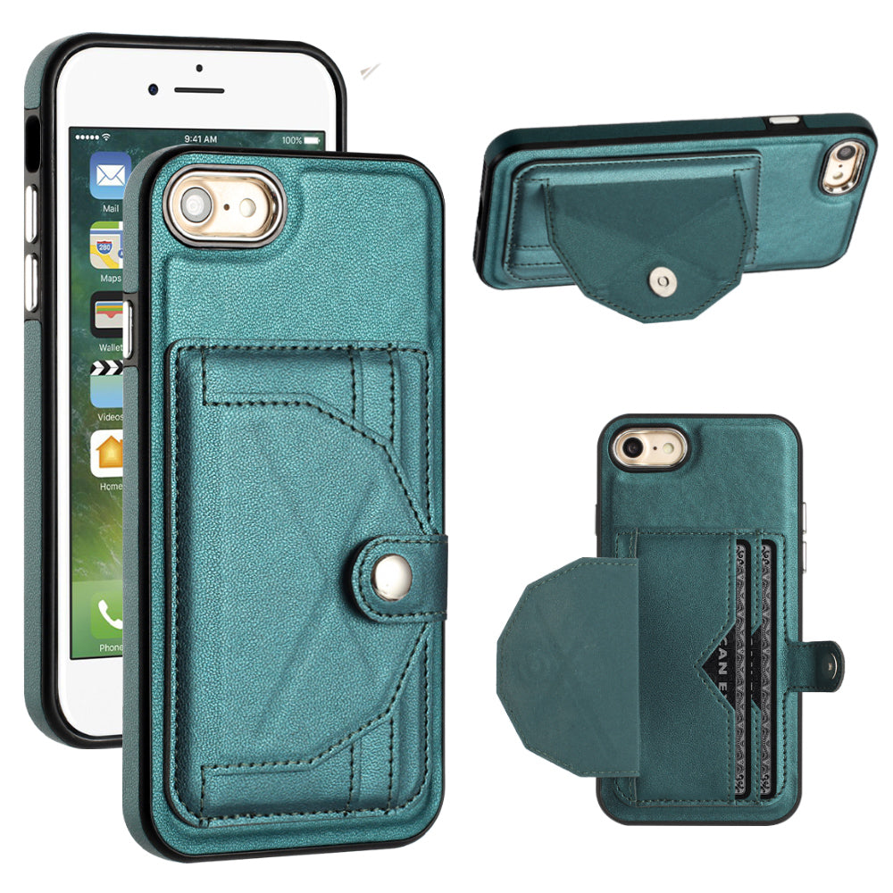 YB Leather Coating Series-4 for iPhone 7/8/SE (2020)/SE (2022) Phone Case Card Holder Leather Coated TPU Cover