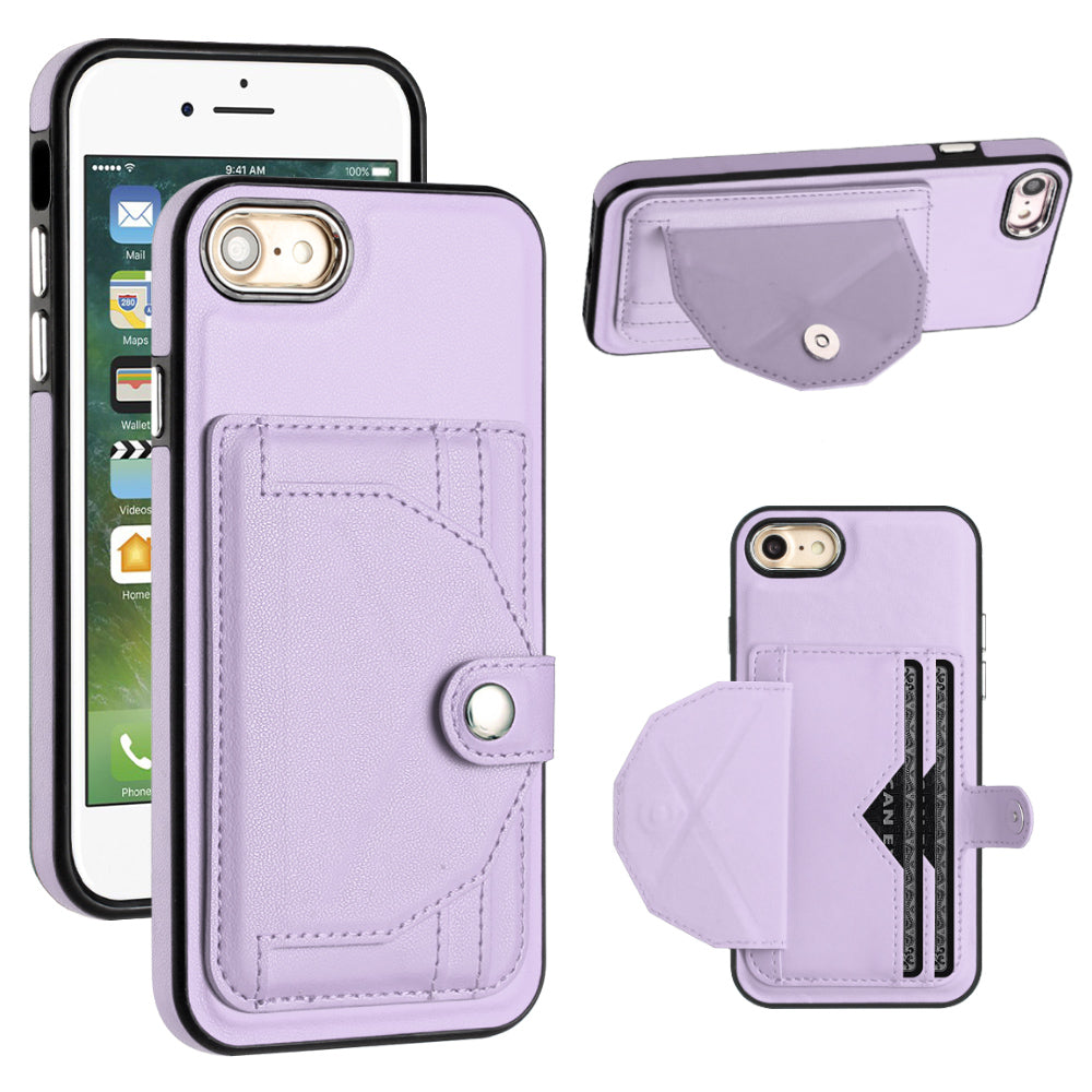 YB Leather Coating Series-4 for iPhone 7/8/SE (2020)/SE (2022) Phone Case Card Holder Leather Coated TPU Cover