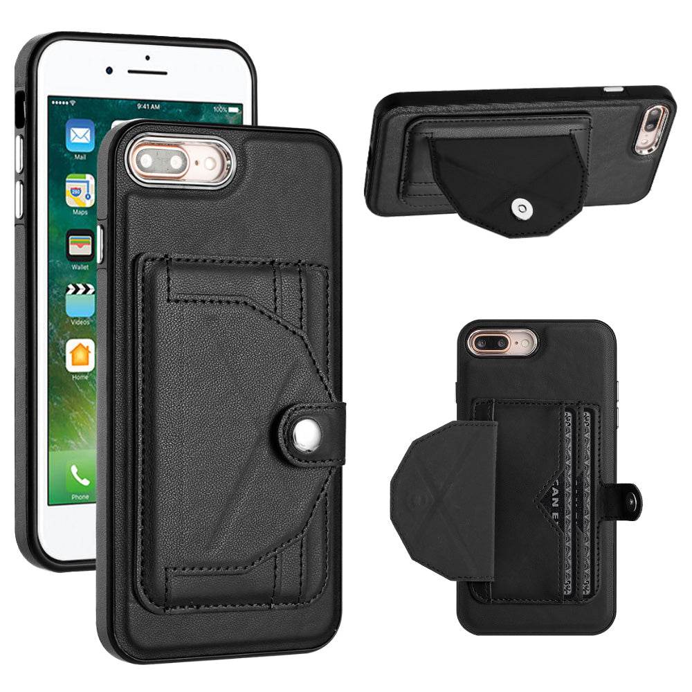YB Leather Coating Series-4 for iPhone 6 Plus/6s Plus/7 Plus/8 Plus Phone Cover Kickstand Card Slots Leather Coated TPU Case