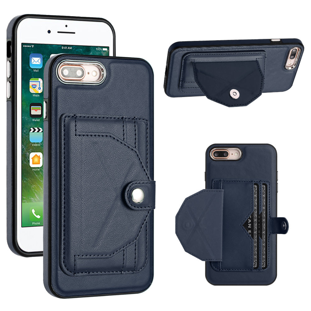 YB Leather Coating Series-4 for iPhone 6 Plus/6s Plus/7 Plus/8 Plus Phone Cover Kickstand Card Slots Leather Coated TPU Case