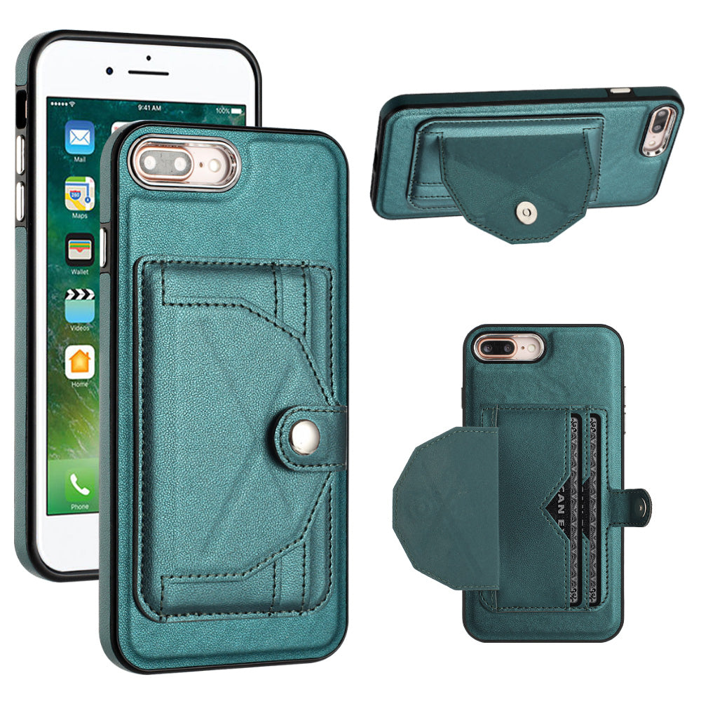 YB Leather Coating Series-4 for iPhone 6 Plus/6s Plus/7 Plus/8 Plus Phone Cover Kickstand Card Slots Leather Coated TPU Case