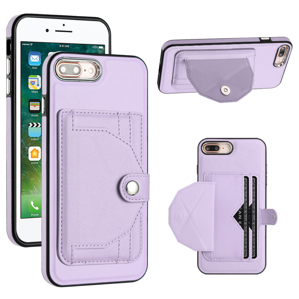 YB Leather Coating Series-4 for iPhone 6 Plus/6s Plus/7 Plus/8 Plus Phone Cover Kickstand Card Slots Leather Coated TPU Case