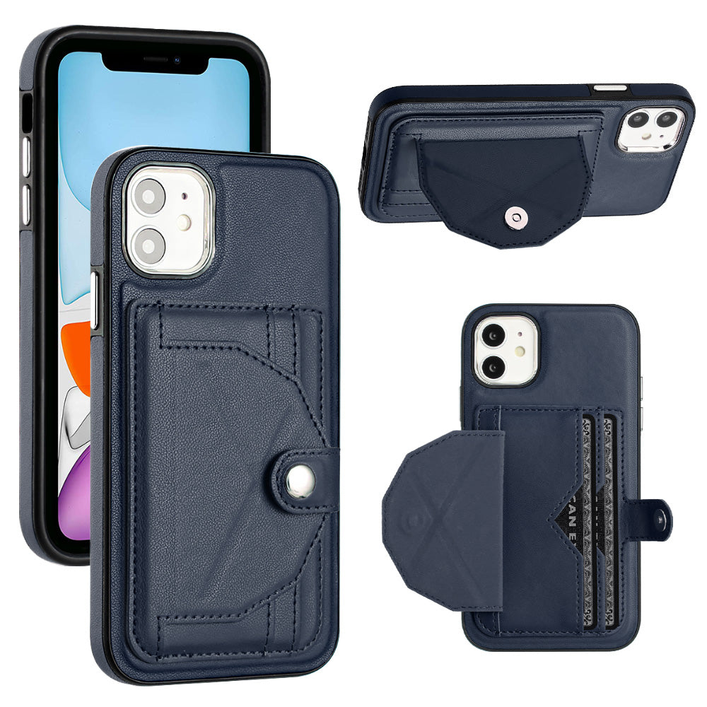YB Leather Coating Series-4 for iPhone 11 Kickstand Card Slots Case PU Leather Coated TPU Phone Cover