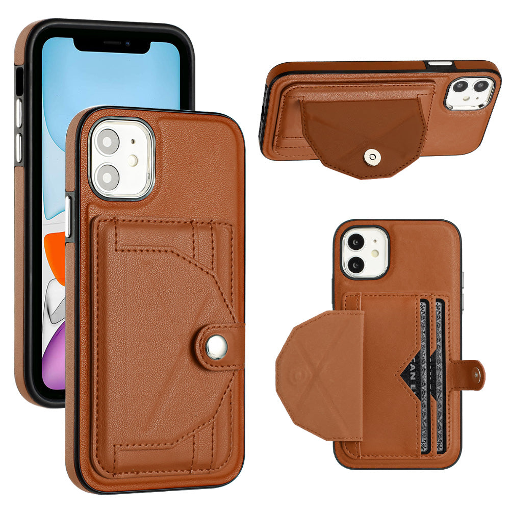 YB Leather Coating Series-4 for iPhone 11 Kickstand Card Slots Case PU Leather Coated TPU Phone Cover