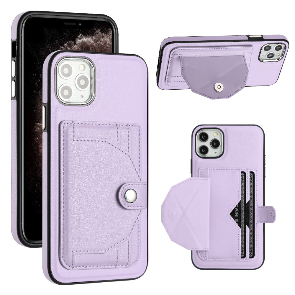 YB Leather Coating Series-4 for iPhone 11 Pro Max Card Slots Smartphone Case PU Leather Coated TPU Kickstand Cover