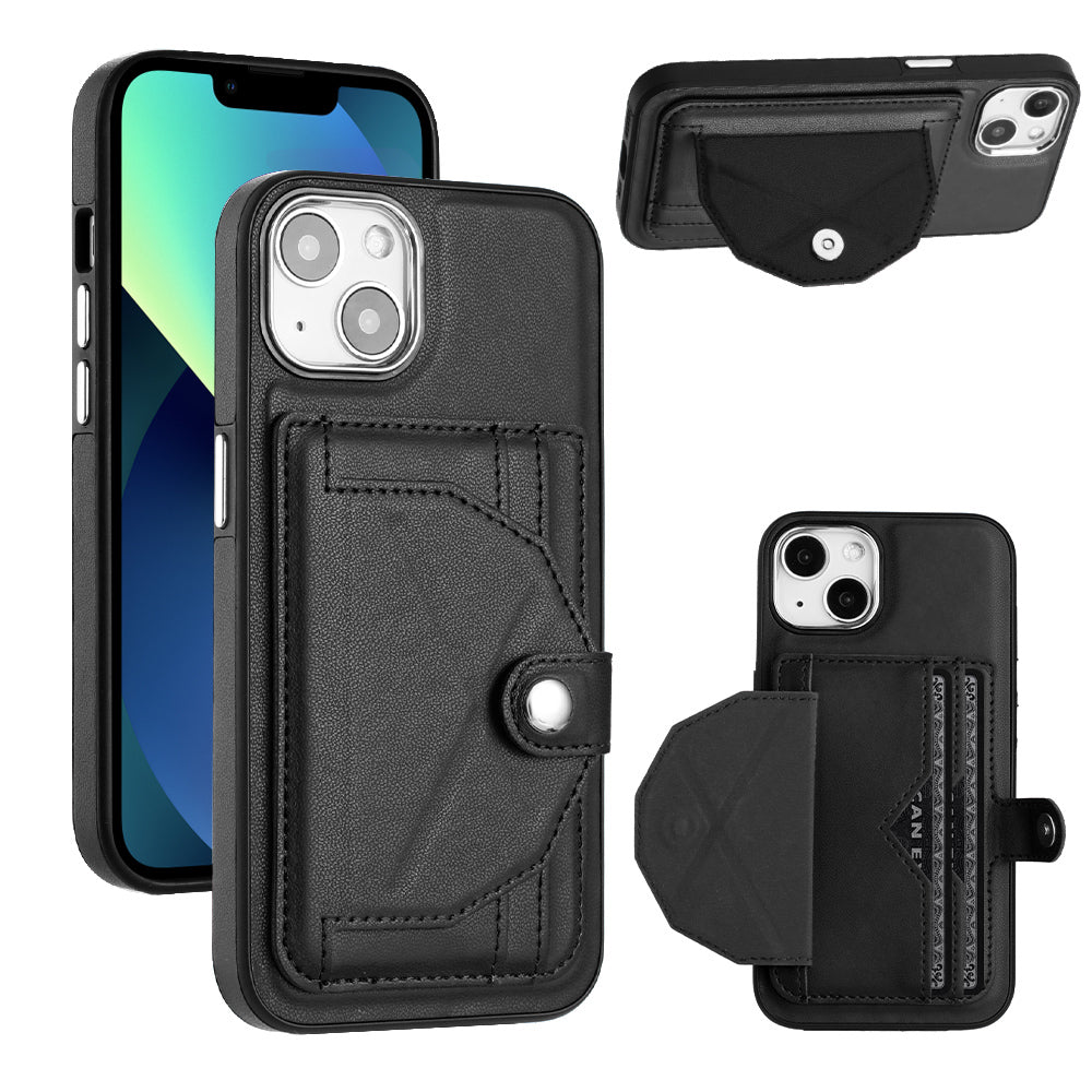 Pouzdro YB Leather Coating Series-4 Phone Kickstand pro iPhone 13 PU Leather Coating TPU kryt se sloty pro karty
