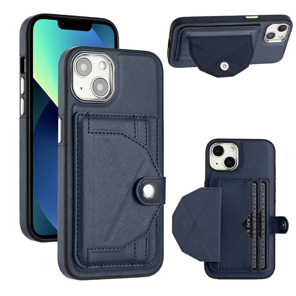 Pouzdro YB Leather Coating Series-4 Phone Kickstand pro iPhone 13 PU Leather Coating TPU kryt se sloty pro karty