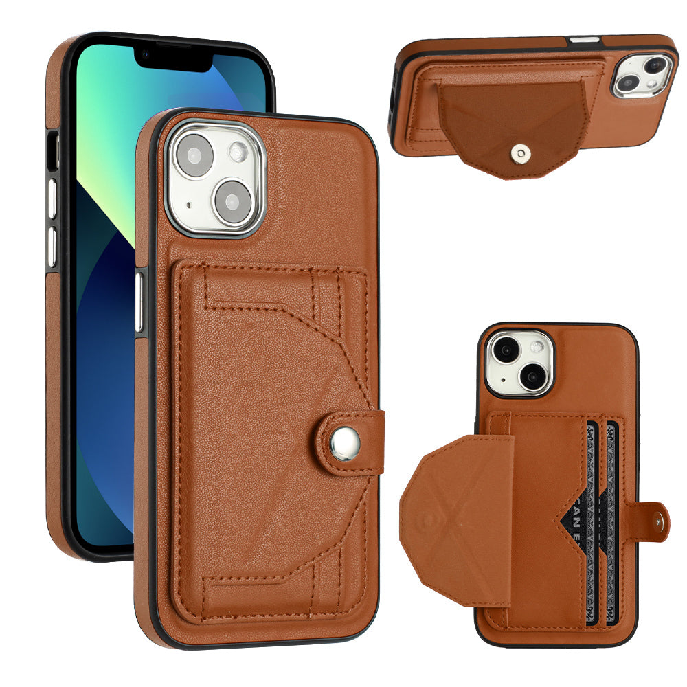 Pouzdro YB Leather Coating Series-4 Phone Kickstand pro iPhone 13 PU Leather Coating TPU kryt se sloty pro karty