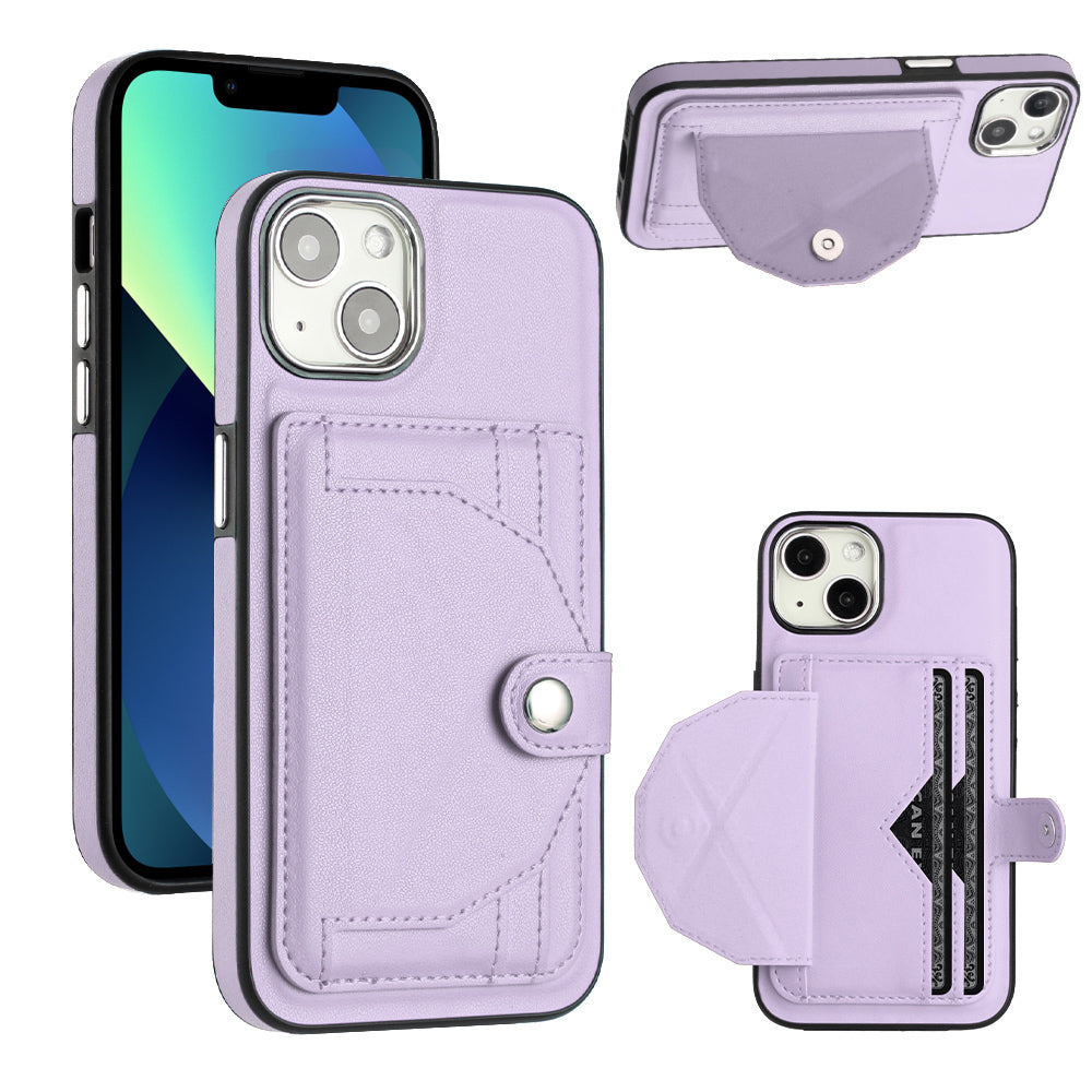 Pouzdro YB Leather Coating Series-4 Phone Kickstand pro iPhone 13 PU Leather Coating TPU kryt se sloty pro karty