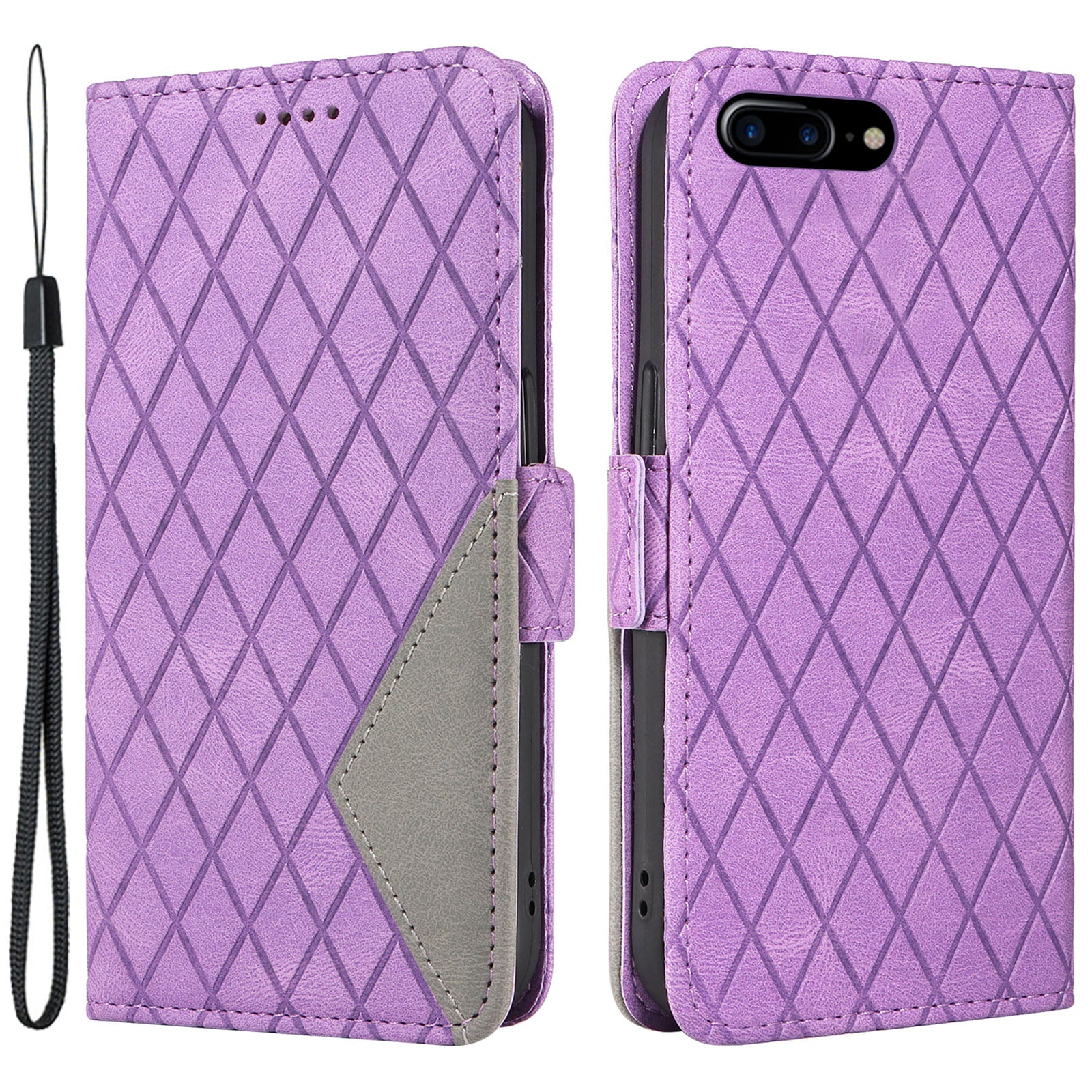 For iPhone 6 Plus/6s Plus/7 Plus/8 Plus 5.5 inch Stand Cover Color Splicing Rhombus Imprinted Phone Leather Wallet Case