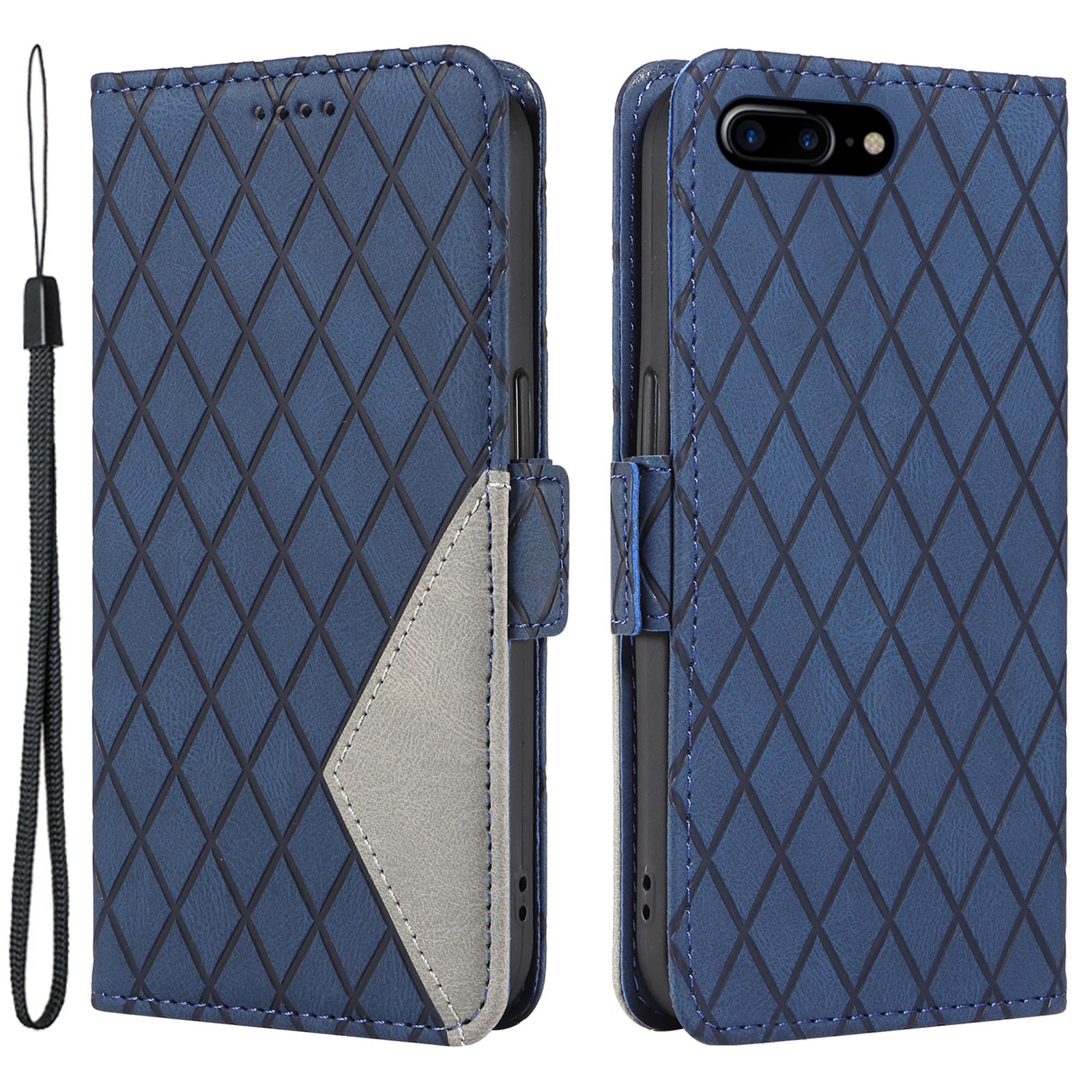 For iPhone 6 Plus/6s Plus/7 Plus/8 Plus 5.5 inch Stand Cover Color Splicing Rhombus Imprinted Phone Leather Wallet Case