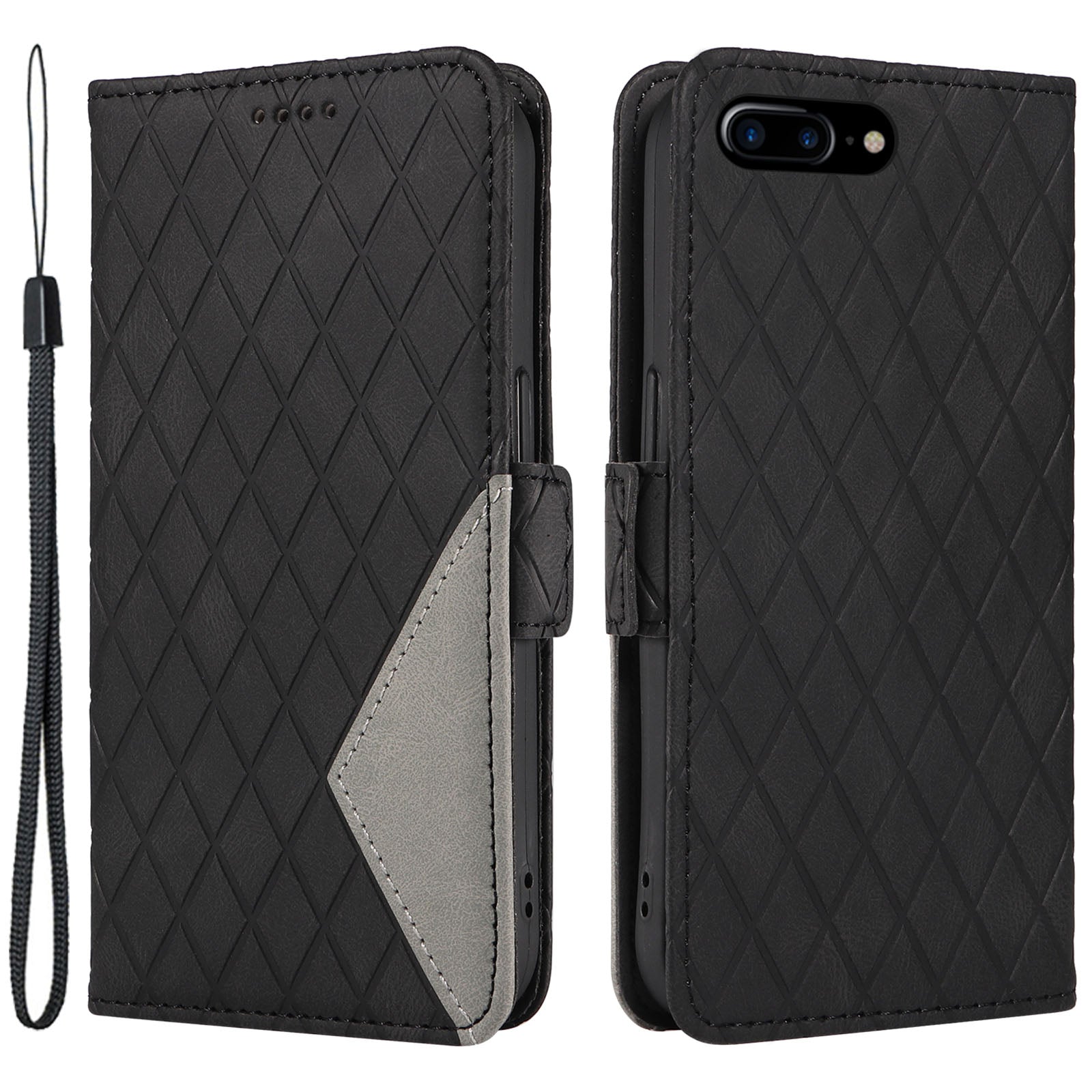 For iPhone 6 Plus/6s Plus/7 Plus/8 Plus 5.5 inch Stand Cover Color Splicing Rhombus Imprinted Phone Leather Wallet Case